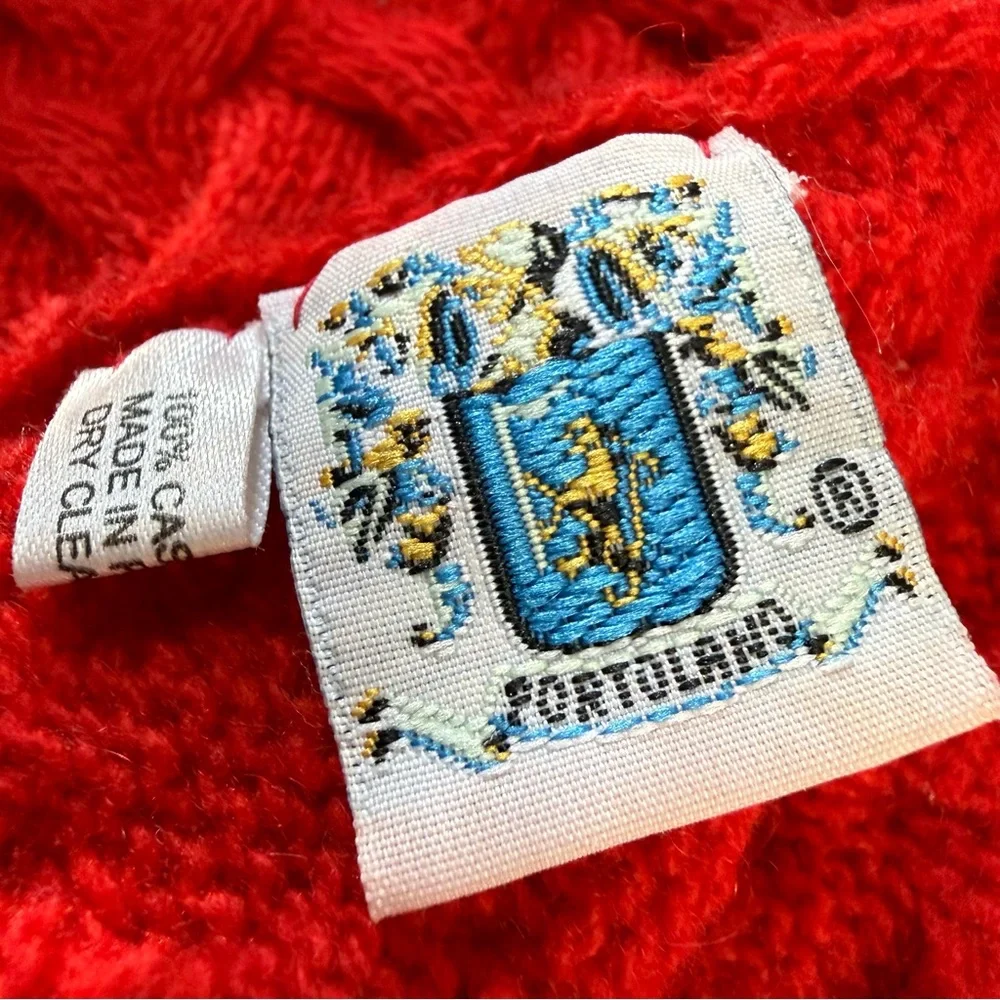 Portolano 100% Cashmere Very Long and Large Red Cable Knit Wrap Scarf
